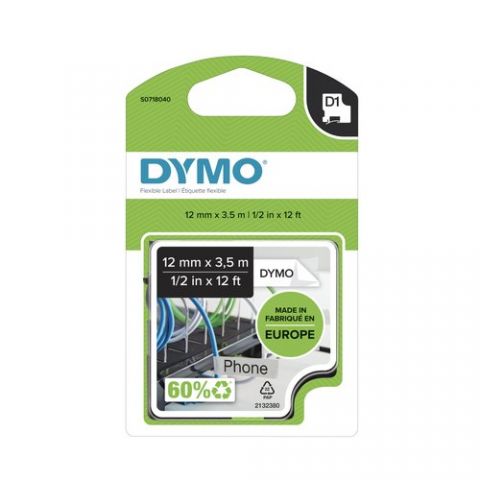CINTA de ROTULAR DYMO LM D1 NYLON 3,5m 12mm NEGRO