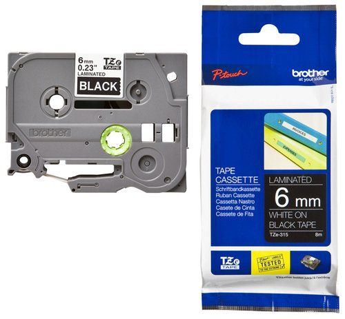 CINTA de ROTULAR BROTHER LAMINADA. 8m 6mm NEGRO so