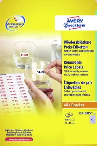 ETIQUETAS de PRECIOS AVERY ADH.REMOVIBLE A4 BLANCA