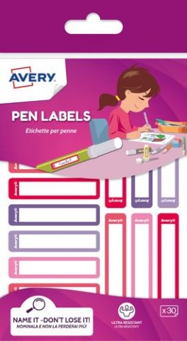 ETIQUETA ESCOLAR AVERY BOLIGRAFOS 50x10 ROSA/VIOLE