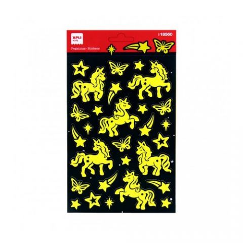STICKERS APLI BOLSA 1h UNICORNIOS LUMINISCENTES  (