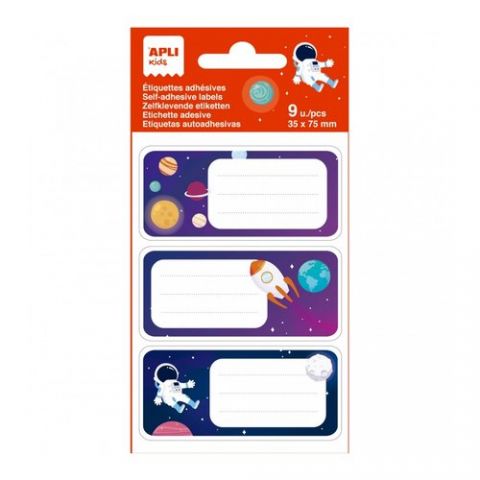 ETIQUETA ESCOLAR APLI 75x35 PLANETAS BLISTER DE 9