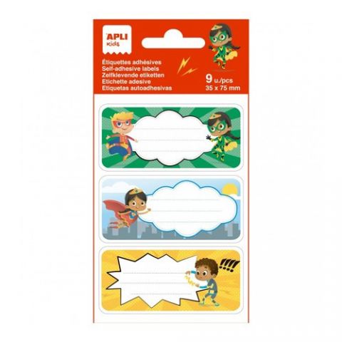 ETIQUETA ESCOLAR APLI 75x35 SUPER HEROES BLISTER D