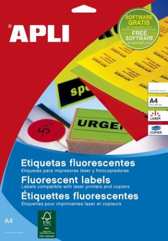 ETIQUETAS ADH.IMPR.APLI A4 FLUOR AMARILLO LS-CP C.