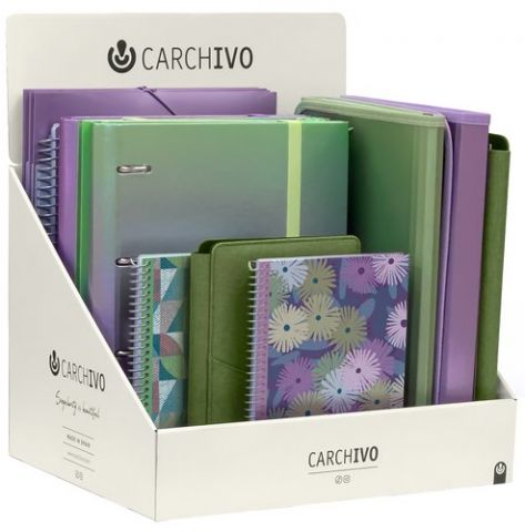 EXPOSITOR CARCHIVO CAPSULE GAMA VERDE/MALVA SURTID