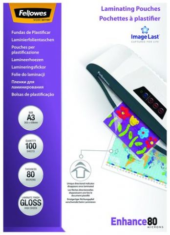 FUNDA PLASTIFICAR FELLOWES BRILLO 303x426 (A3) 80µ
