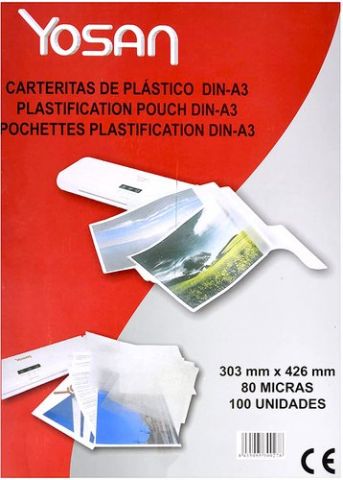 FUNDA PLASTIFICAR YOSAN 303x426 (A3) 80µ PAQUETE d