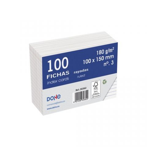 FICHAS DOHE RAYADAS 100x150mm (Nº3) paquete de 100
