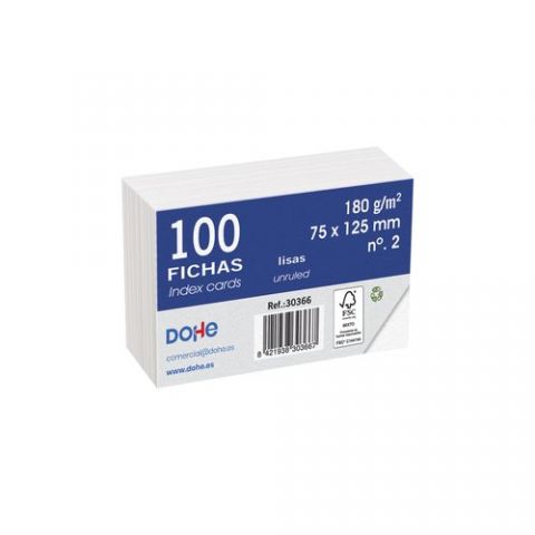 FICHAS DOHE LISAS  75x125mm (Nº2) paquete de 100