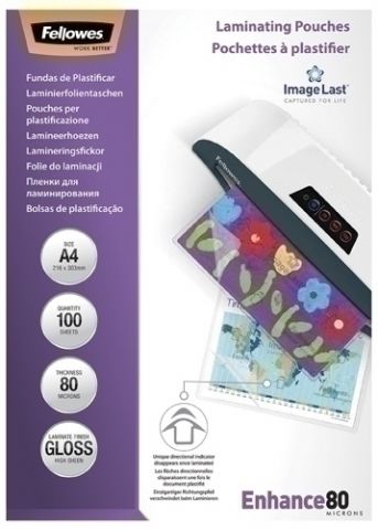 FUNDA PLASTIFICAR FELLOWES BRILLO 216x303 (A4) 80µ