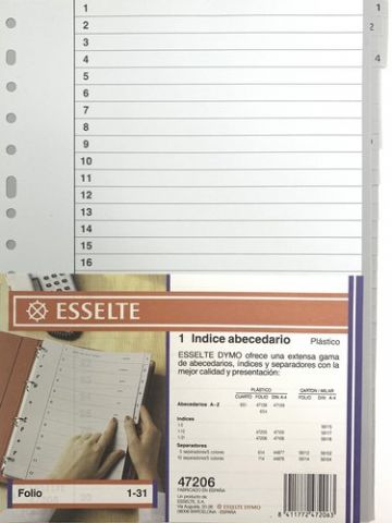 INDICE ESSELTE PP NUMERICO Fº pestañas 1-31 16 tal