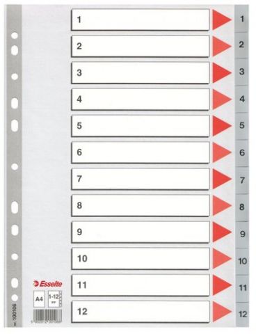 INDICE ESSELTE PP NUMERICO A4 pestañas 1-12 11 tal