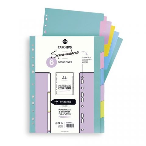 SEPARADORES CARCHIVO SOFT PP EXTRA FUERTE A4 6 pes