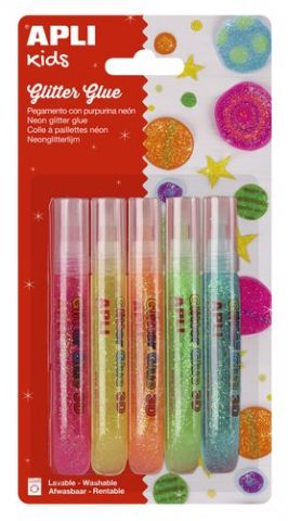 COLA GLITTER GLUE APLI LAPIZ NEON 5x13ml