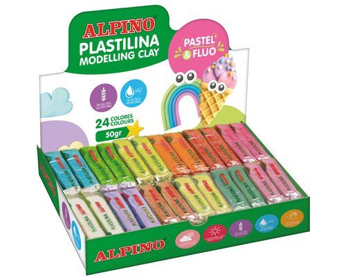PLASTILINA ALPINO PASTEL/FLUOR 50.GR CAJA 24 SURTI