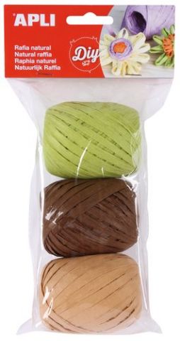 RAFIA APLI NATURAL 30 m COLORES NATURE BOLSA de 3