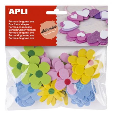 GOMA EVA APLI FORMAS ADHESIVAS FLORES BOLSA de 40