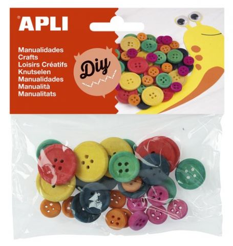 BOTONES DE MADERA APLI COLORES SURTIDOS BOLSA DE 3