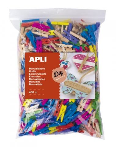 PINZAS APLI MINI 25x3 MADERA COLORES BOLSA de 450