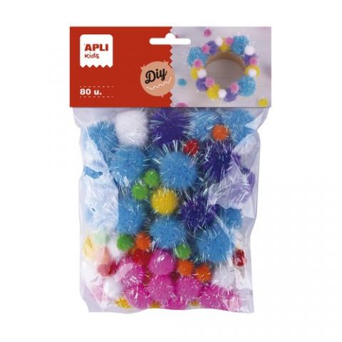 POM POM APLI GLITTER SURTIDOS BOLSA de 80