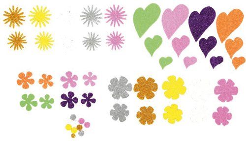 GOMA EVA FIXO KIDS ADHESIVA con PURPURINA FLORES Y