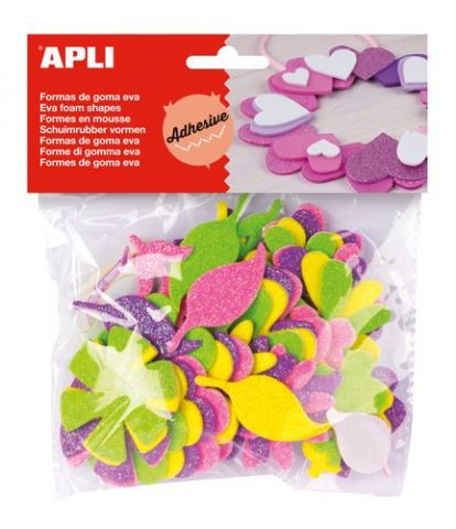 GOMA EVA APLI FORMAS ADHESIVAS con PURPURINA FLORE