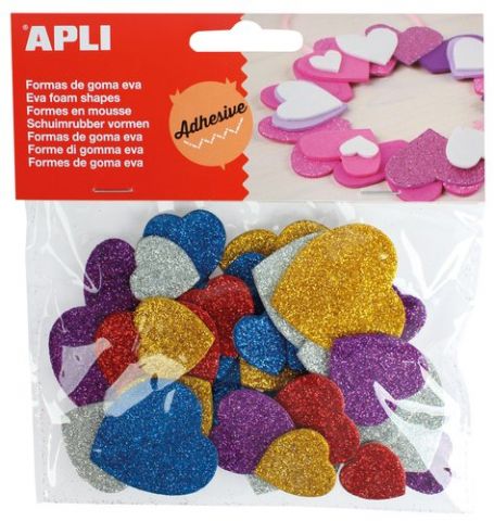 GOMA EVA APLI FORMAS ADHESIVAS con PURPURINA CORAZ
