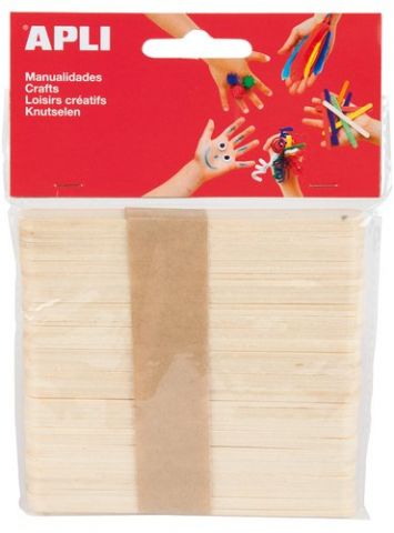 PALILLOS PLANOS APLI MADERA NATURAL FINOS 11,4 cm.