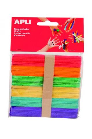 PALILLOS PLANOS APLI MADERA COLORES FINOS 11,4 cm.