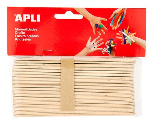 PALILLOS PLANOS APLI MADERA NATURAL JUMBO 15 cm. B