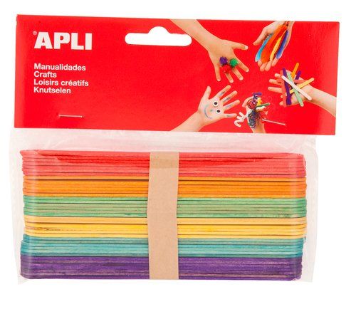 PALILLOS PLANOS APLI MADERA COLORES JUMBO 15 cm. B