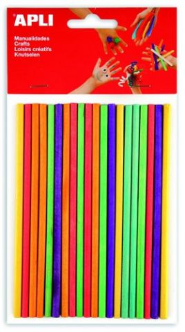 PALILLOS REDONDOS APLI MADERA COLORES 15 cm. BOLSA