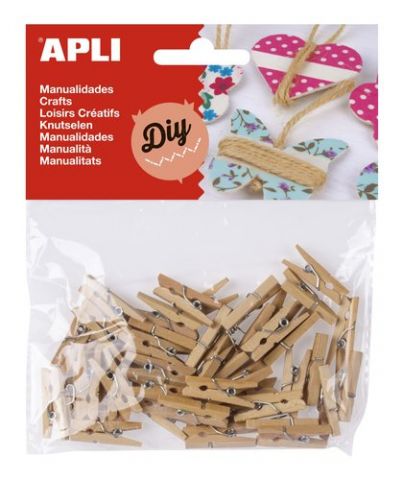 PINZAS APLI MINI 25x3 MADERA NATURAL BOLSA de 45