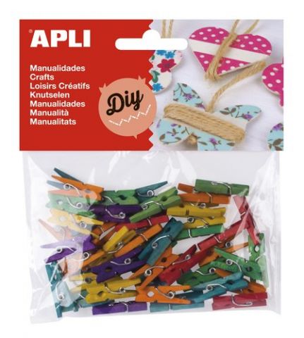 PINZAS APLI MINI 25x3 MADERA COLORES BOLSA de 45