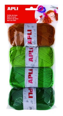 OVILLOS DE LANA APLI 50 gr. TONOS VERDES PACK DE 4
