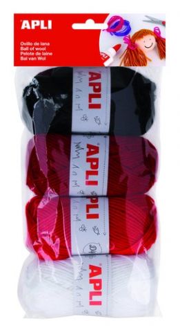 OVILLOS DE LANA APLI 50 gr. TONOS ROJOS PACK DE 4