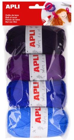 OVILLOS DE LANA APLI 50 gr. TONOS AZULES PACK DE 4