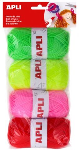OVILLOS DE LANA APLI 50 gr. TONOS FLUOR PACK DE 4