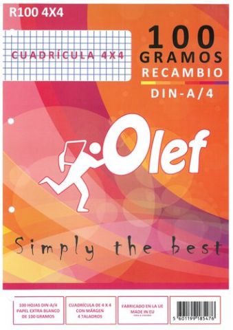 RECAMBIO OLEF A4 100h 100gr 4 TALADROS CUADRIC.4x4