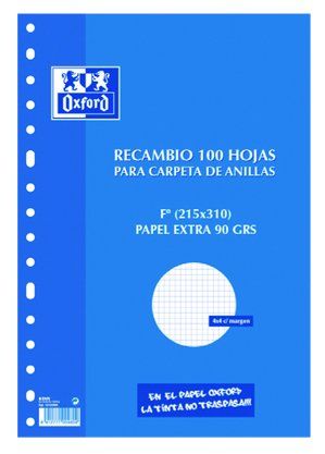 RECAMBIO OXFORD SCHOOL Fº 100h 90gr 16 TALADROS CU