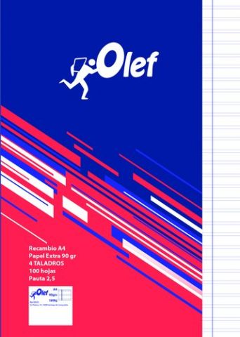 RECAMBIO OLEF A4 100h 90gr 4 TALADROS PAUTA 2,5