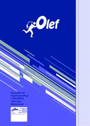 RECAMBIO OLEF A4 100h 90gr 4 TALADROS MILIMETRADO