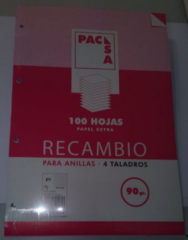 RECAMBIO PACSA Fº 100h 90g 4 TALADROS CUADRIC.4X4