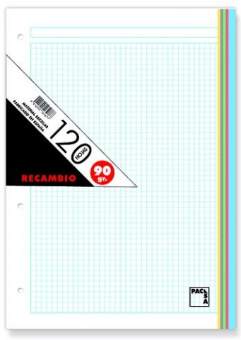 RECAMBIO PACSA A4 120h 90g 4 TALADROS CUADRIC.5x5