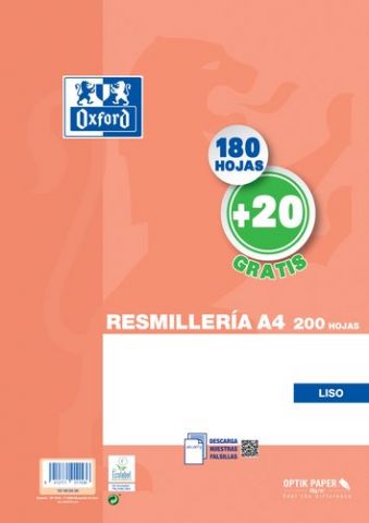 PAPEL OXFORD SCHOOL A4 200h (180+20) 90gr LISO NAR