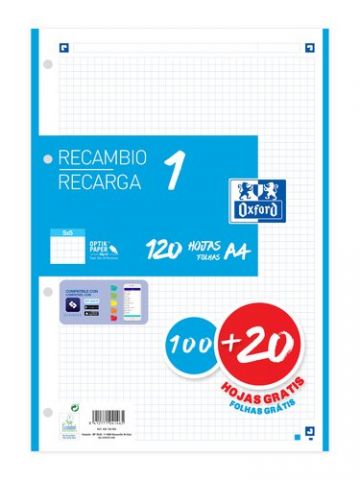 RECAMBIO OXFORD SCHOOL COLOR 1 A4 100h 90gr 4 TALA