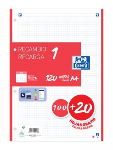 RECAMBIO OXFORD SCHOOL COLOR 1 A4 100h  90gr 4 TAL