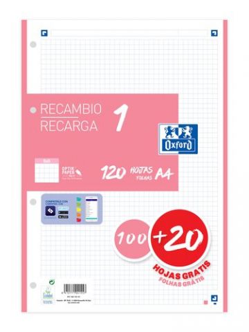 RECAMBIO OXFORD SCHOOL COLOR 1 A4 120h (100+20) 90