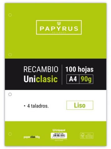 RECAMBIO PAPYRUS UNICLASIC A4 100h 90g 4 TALADROS