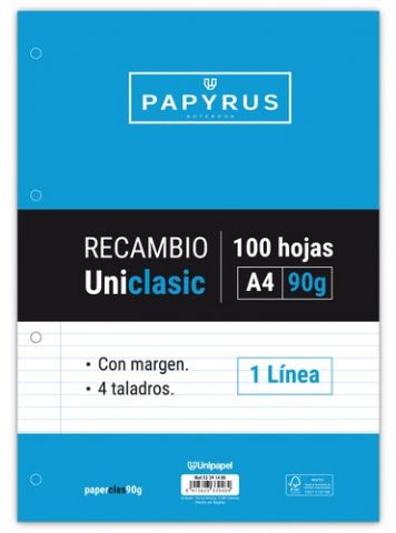 RECAMBIO PAPYRUS UNICLASIC A4 100h 90g 4 TALADROS